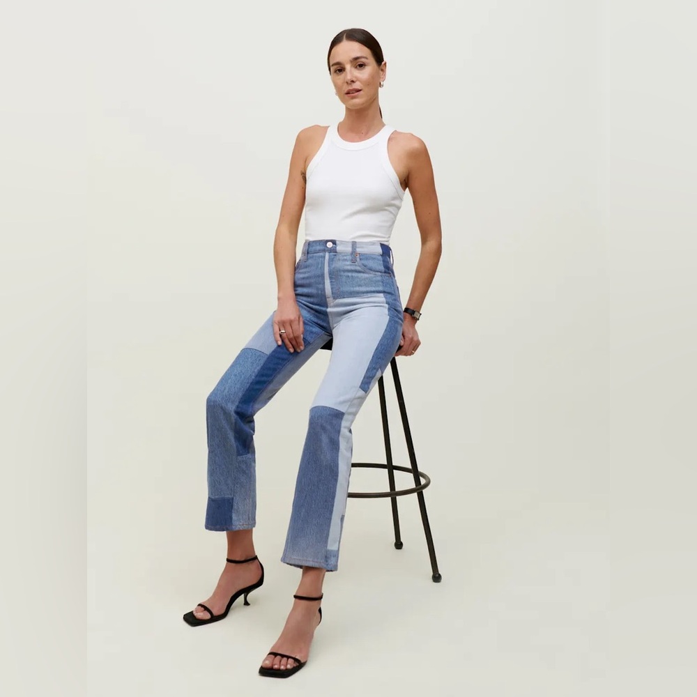 REFORMATION Upcycled Patchwork High Rise Straight Jeans Salton 25